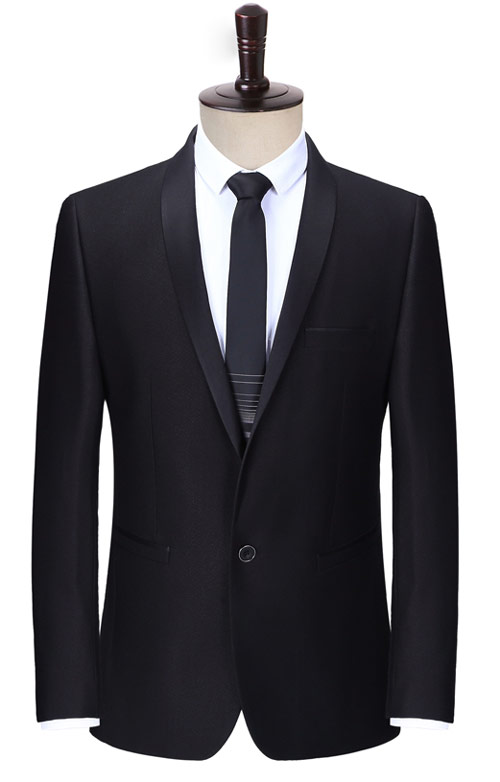 藏青色一粒扣青果領商務西裝定制款式圖