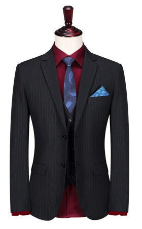 修身版商務條紋正裝西裝套裝定制