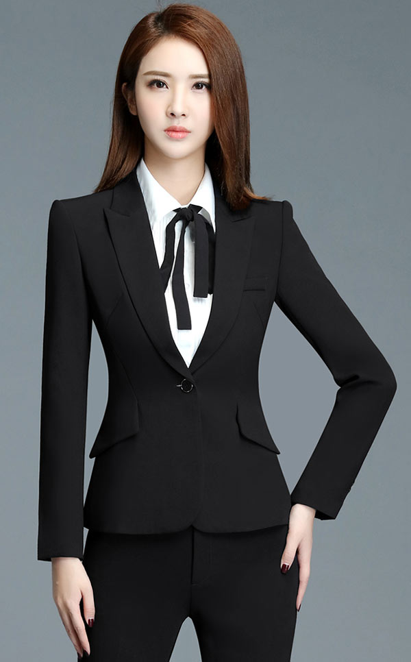 黑色女職業套裝定做正面款式特寫圖片