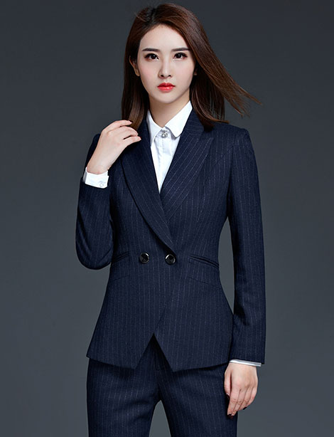 時尚條紋女士職業(yè)套裙西裝定制款式