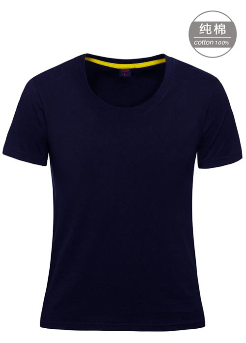 寶藍(lán)色短袖女款圓領(lǐng)體恤衫訂做