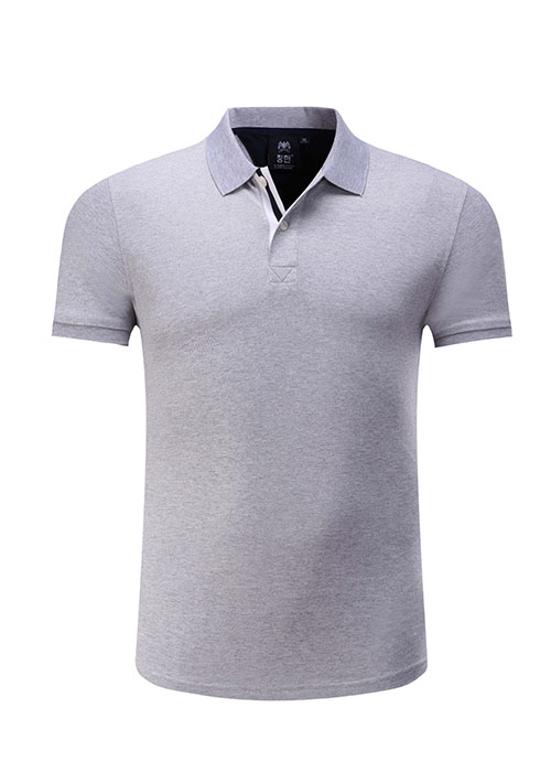 純色絲光棉短袖翻領T恤衫工衣訂做之花灰色款式圖