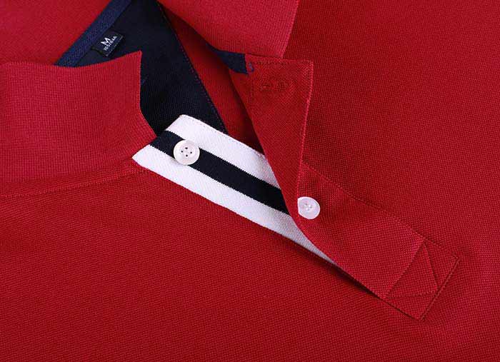 男女款純色絲光棉短袖翻領T恤衫定制衣領款式細節(jié)圖